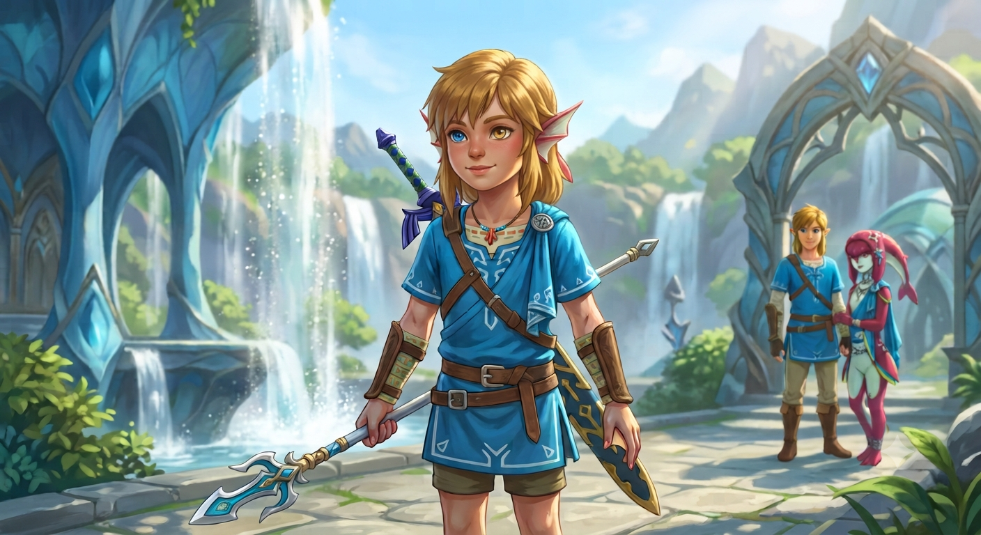 slow pan so that we see her head-on, and she is placed in the center of Link and
