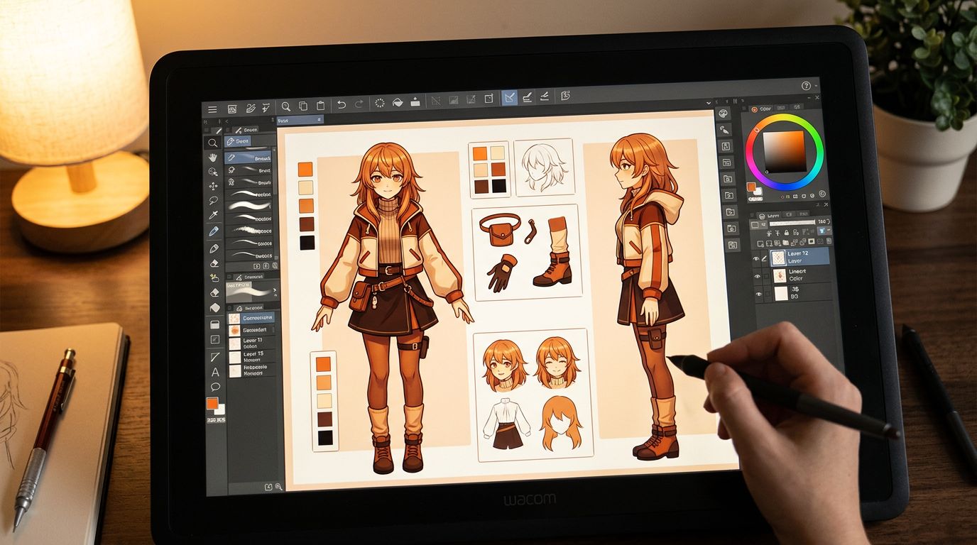 beginner setting up a character reference sheet in an AI webtoon tool