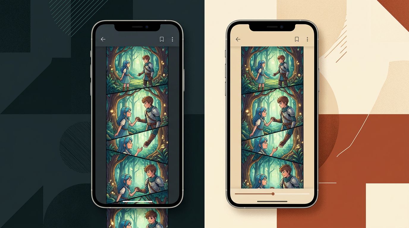 side-by-side comparison of a webtoon episode displayed on Webtoon Canvas versus Tapas mobile interface
