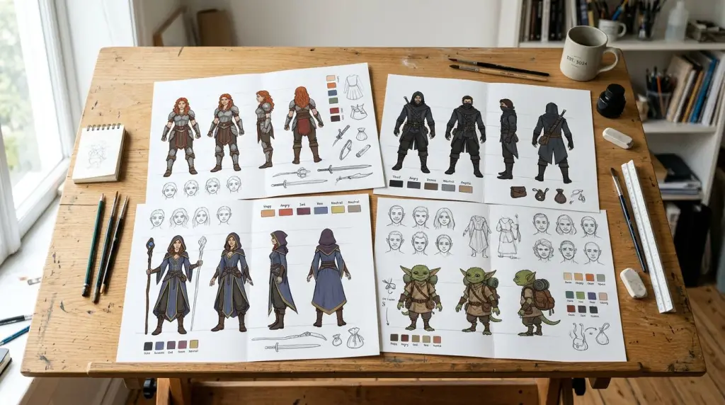 Character Design Sheets: What to Include and How AI Speeds It Up — cover illustration