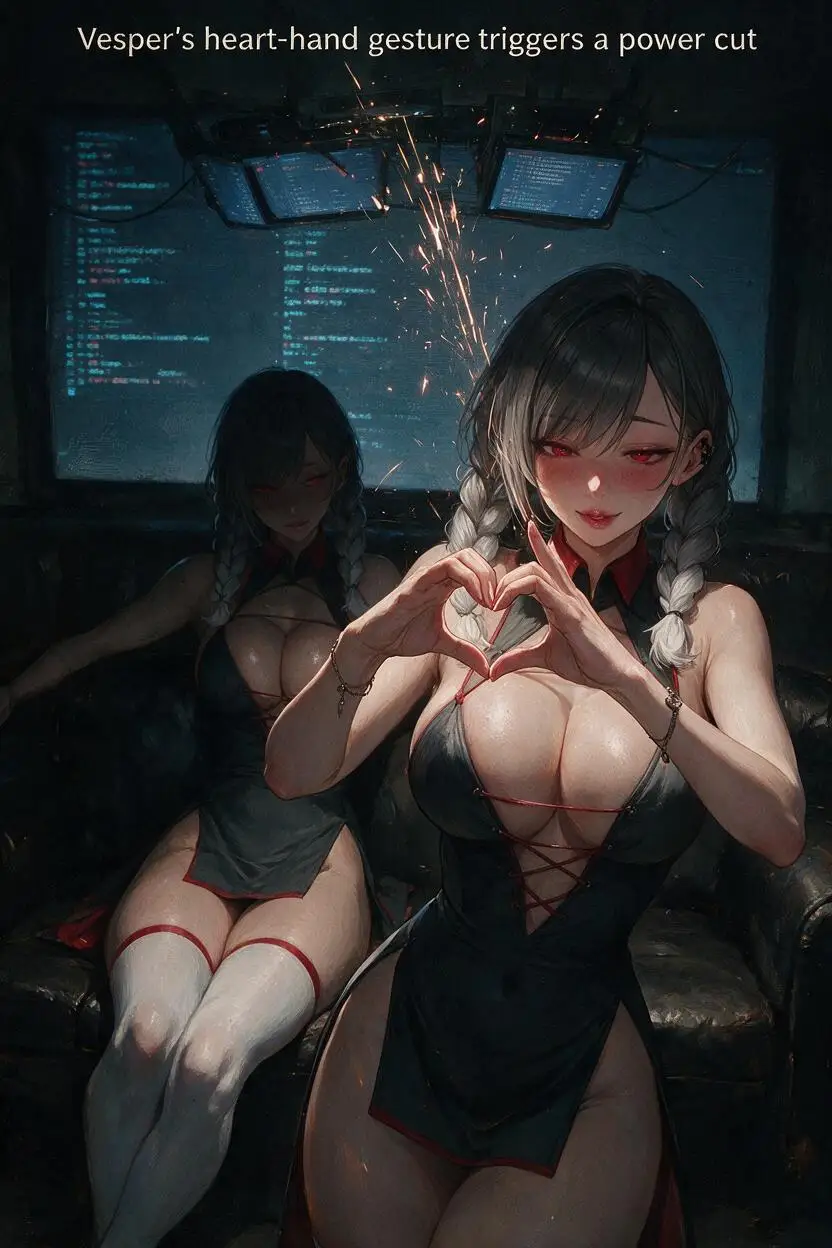 Vesper's heart-hand gesture triggers a power cut