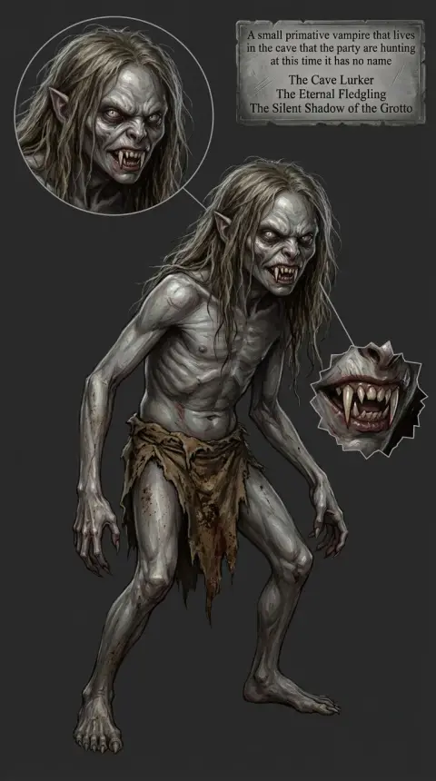 A small primative vampire that lives in the cave that the party are hunting at this time it has no name