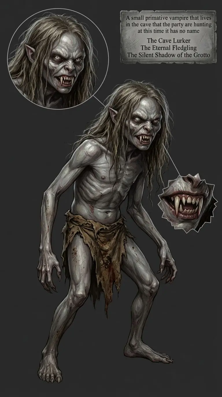 A small primative vampire that lives in the cave that the party are hunting at this time it has no name portrait