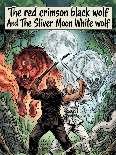 The red crimson black wolf And The Sliver Moon White wolf cover