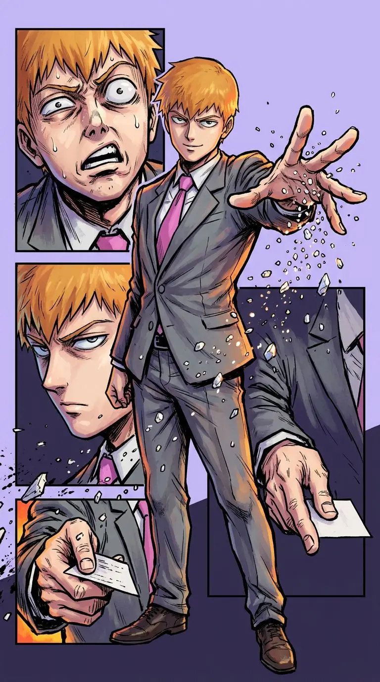 霊幻新隆 portrait — AI comic character on TabStory
