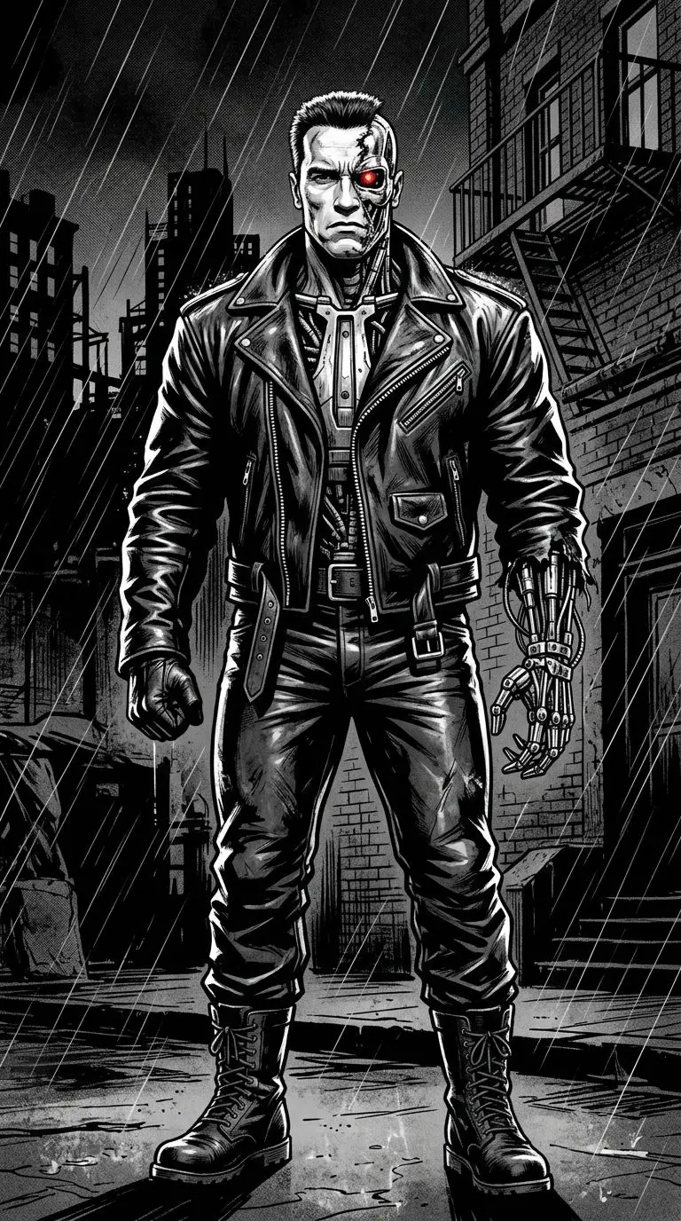 T-800 portrait — AI comic character on TabStory
