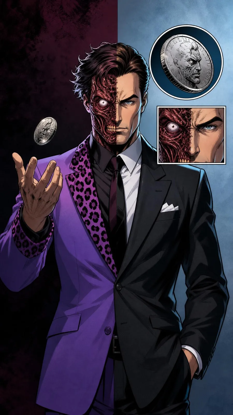 Two-Face / Harvey Dent portrait — AI comic character on TabStory