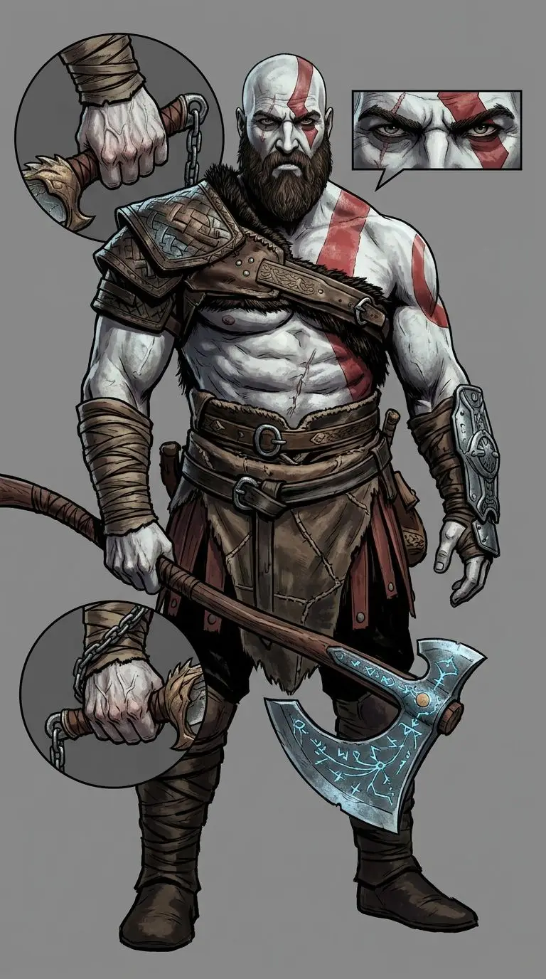 Kratos portrait — AI comic character on TabStory